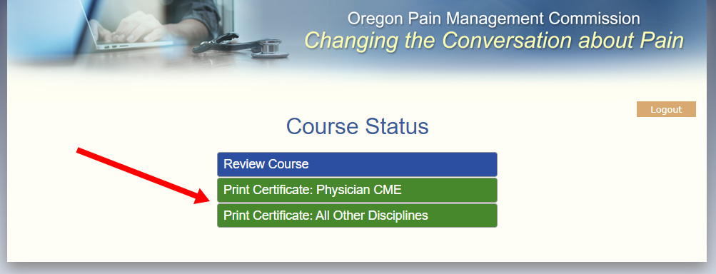 Screen capture of the course/certificate launch page